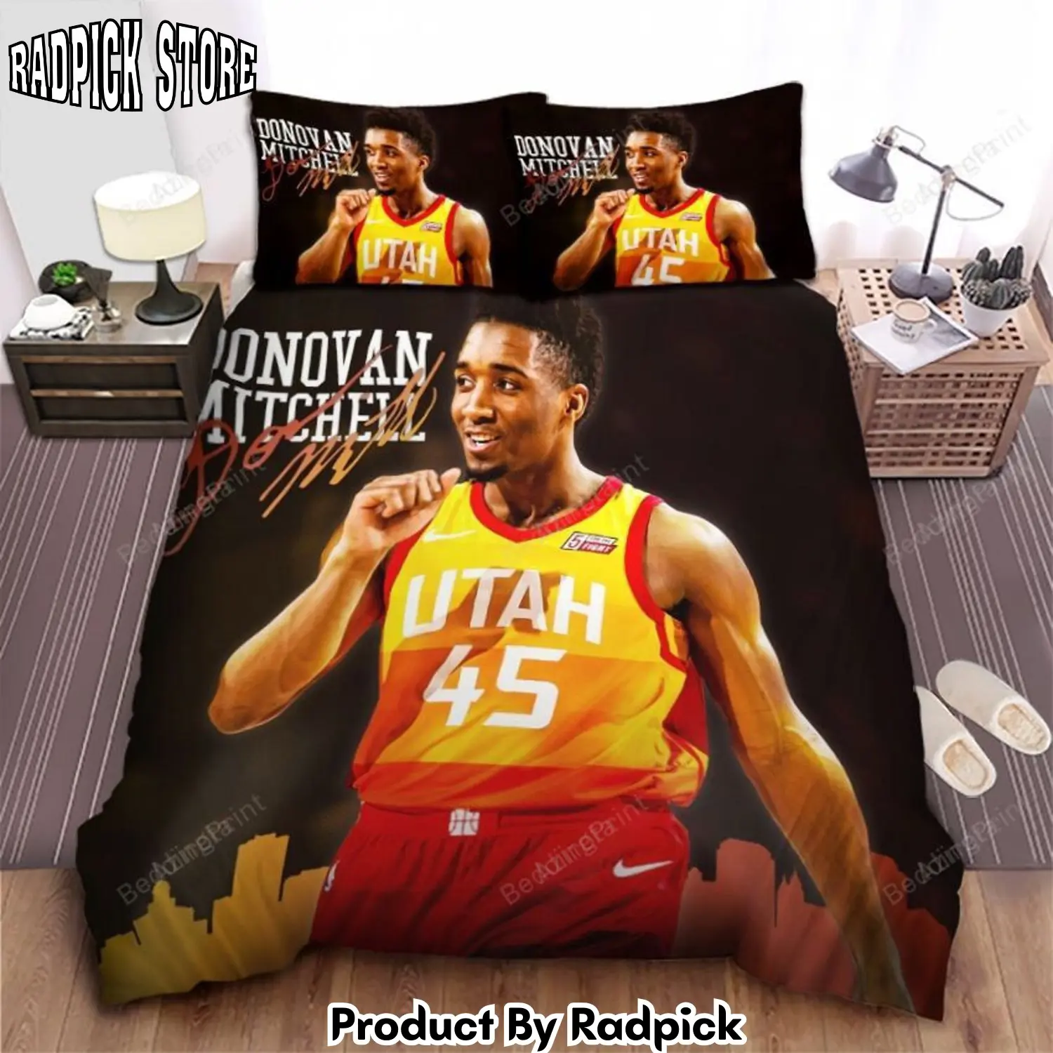 Radpick utah jazz donovan mitchell photograph bed sheet duvet cover bedding sets rp327576